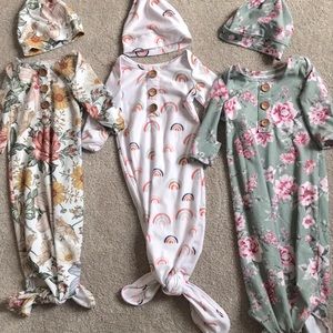Caden Lane Baby Knot Gown and Hat (Lot of 3)